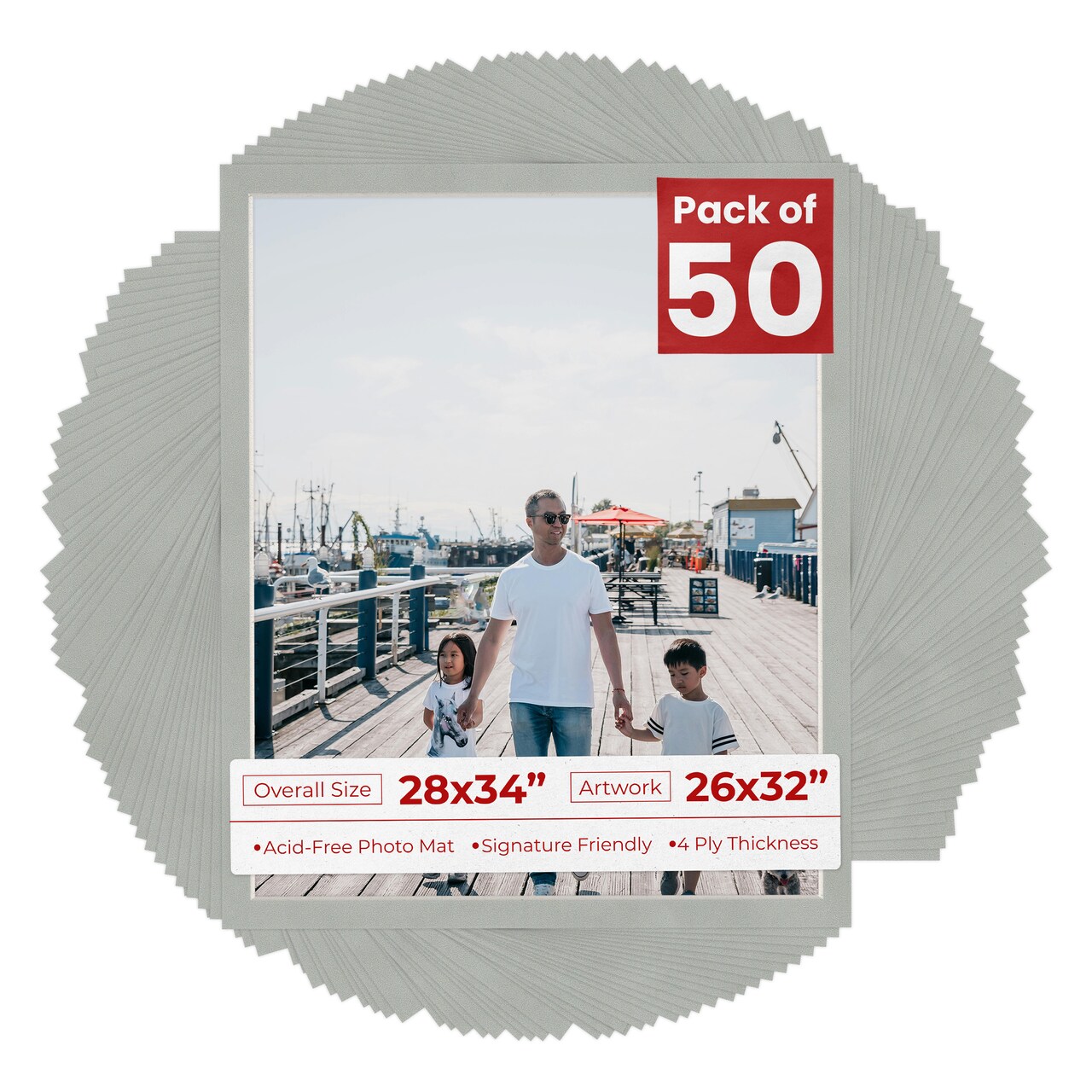Light Grey Suede Mat Board for 28x34 Frames - Fits 26x32 Photos